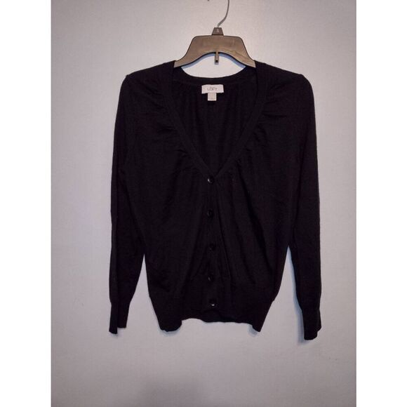 Ann Taylor LOFT size L Wool Blend Cardigan Sweater Black - Picture 1 of 4